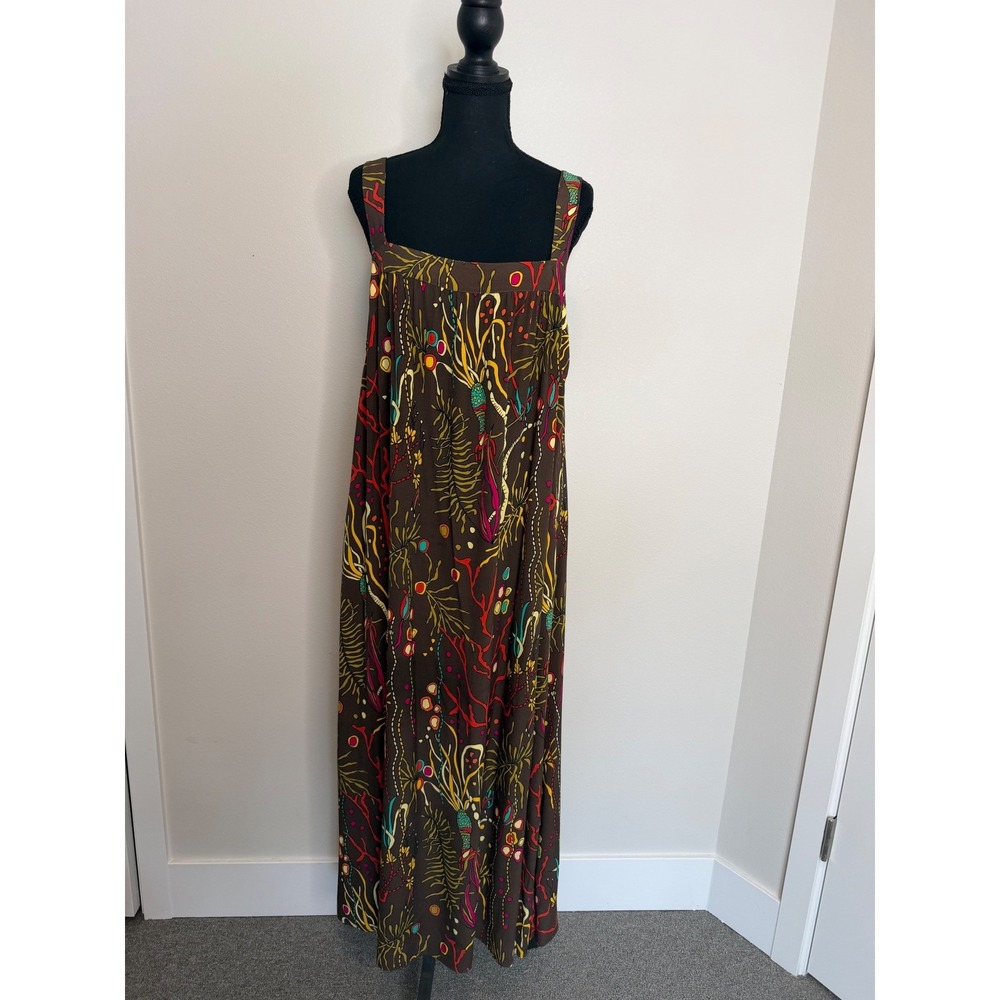 Camicetta Snob‎ Brown Abstract Botanical Print Maxi Dress Made in Italy US 14